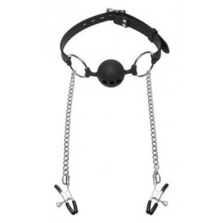 Hinder Silicone Breathable Ball Gag and Nipple Clamps