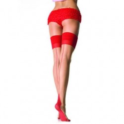 Contrast Top Backseam Stocking - Nude/red - One Size 