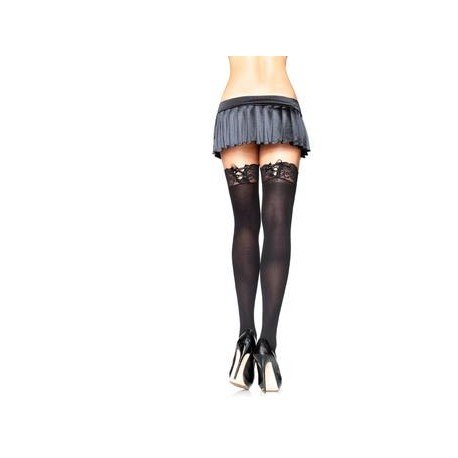 Opaque Thigh Highs with Corset Lace Top - Black - One Size 
