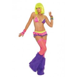 Neon Nites Bra Top And Skirt Set - One Size
