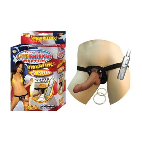 Latin American Whoppers Vibrating 8-inch Dong with Universal Harness - Latin