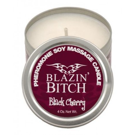 Blazing Bitch, Black Cherry PHEROMONE Soy Massage Candle - 4 oz.