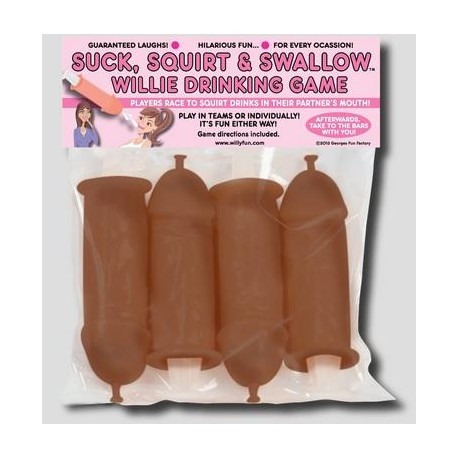 Brown Xl Suck, Squirt & Swallow Willie Drinking Game - 4 Pack 
