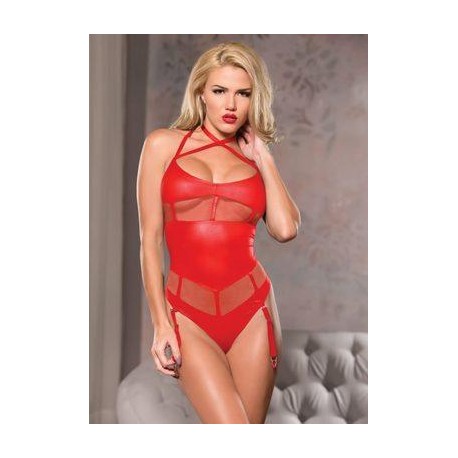 Cross Neck Mesh Teddy - Red - Large/ Extra Large 