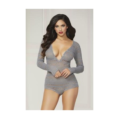 Knit Long Sleeve Romper - Grey - Extra Large 