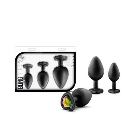 Luxe - Bling Plugs Training Kit - Black W/ Rainbow Gems 