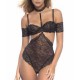Lace Teddy W/ Scalloped Metallic Edges and Choker - Black/ Gold - Large 