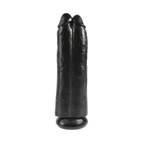 King Cock 11" Two Cocks One Hole - Black 