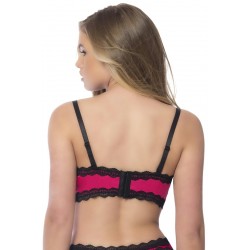 Longline Satin Balconette Bra Lace Trimmed Edges and Removable Straps - Extra Large - Bright Rose/black