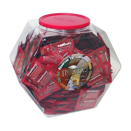Trustex Strawberry Flavored Latex Condoms - 288 Pieces Fishbowl
