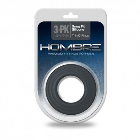 Hombre Snug-Fit Silicone Thin C-Rings - 3 Pack - Charcoal