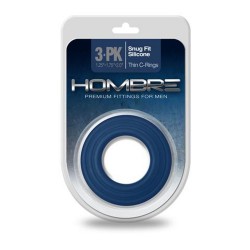 Hombre Snug-Fit Silicone Thin C-Rings - 3 Pack - Navy