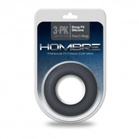 Hombre Snug-Fit Silicone Thick C-Rings - 3 Pack - Charcoal