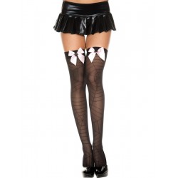 Spider Web Sheer Thigh Hi With Bow - One Size - Black / Pink