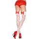 Card Suit Sheer Thigh Hi Satin Bow - One Size - White / Red