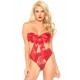 2 Pc Satin Ribbon Gift Bandeau With Hook-N-Eye Back and Matching G-String - Red - Large