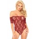 Scalloped Rose Lace Strapless Teddy With Cuff Sleeves - Burgandy - Small/medium