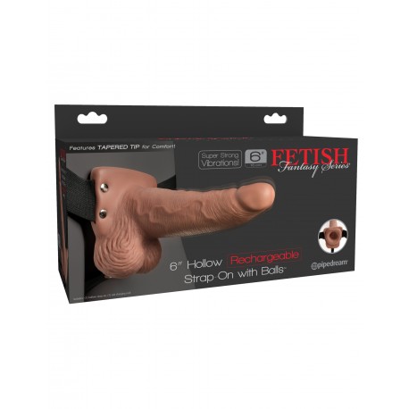 Fetish Fantasy Series 6&quot; Hollow Rechargeable Strap-on With Balls - Tan