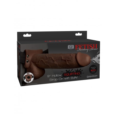 Fetish Fantasy Series 9&quot; Hollow Squirting Strap-on With Balls - Brown