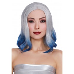 Shoulder Lenth Wig With Bangs and Bottom Curl Silver and Blue