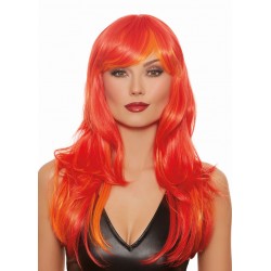 Long Straight Red and Orange Wig With Bangs