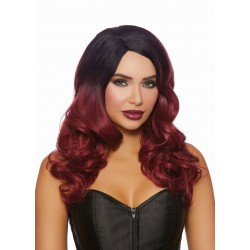 Long Curly Black and Burgandy Ombre Wig