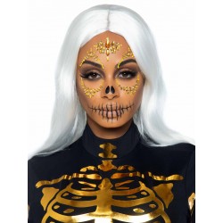 Sugar Skull Adhesive Face Jewels Sticker - Gold