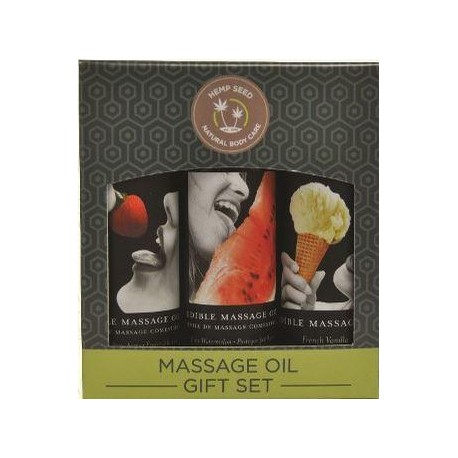 Edible Massage Oil Gift Set Box - Strawberry, Vanilla, and Watermelon 2 Oz. Each