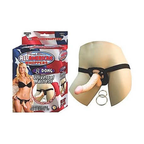 All American Whoppers 8-Inch Dong With Universal Harness - Flesh 
