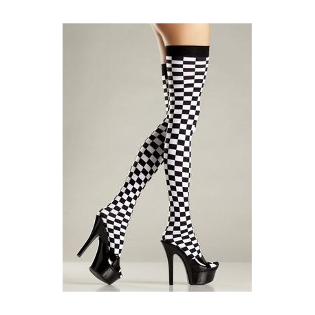 Checkerboard Thigh Highs - Black and White - One Size 