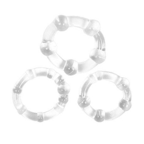 Stay Hard Beaded Cockrings 3 Piece Set - Clear